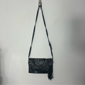 Hobo Genuine Leather Black Crossbody Tassel Bag Handbag Purse Pocketbook